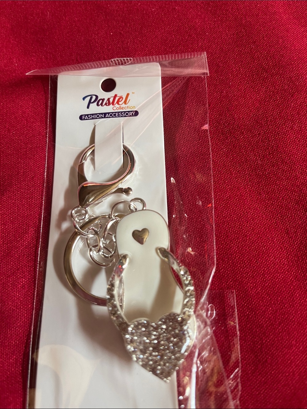 Pastels White & Silver Heart Flip Flop Keychain